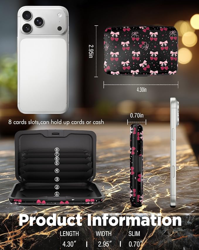 Maicican RFID Blocking Aluminum Credit Card Holder | Slim Metal Wallet for Women & Men, Business Card Case for Travel, Fits Front Pocket, Card holder wallet - Cherry - Image 6