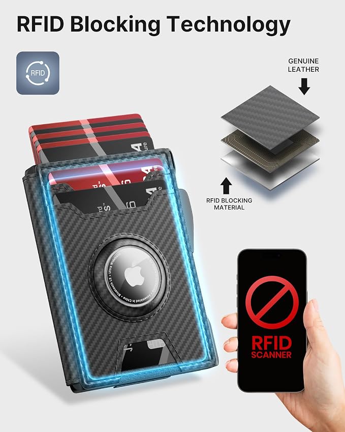 typecase AirTag Wallet for Men: Compatible with Apple AirTag (1st & 2nd Generation), RFID Blocking, Genuine Leather, Slim & Minimalist Design,13 Cards Capacitiy | ID Window | Money Clip (Carbon Fiber) - Image 3