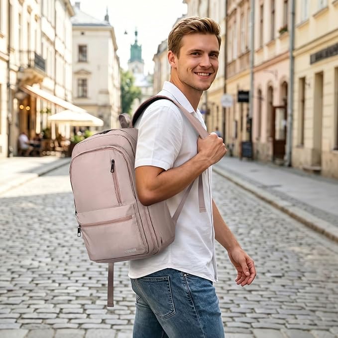 Laptop Backpack for Men & Women 15.6 Inch Office Anti Theft, Pink | Small Work Backpack Water Resistant with Luggage Strap Theft Proof Sleek Backpack Oxford Material for Commute, Work, Travel - Image 6