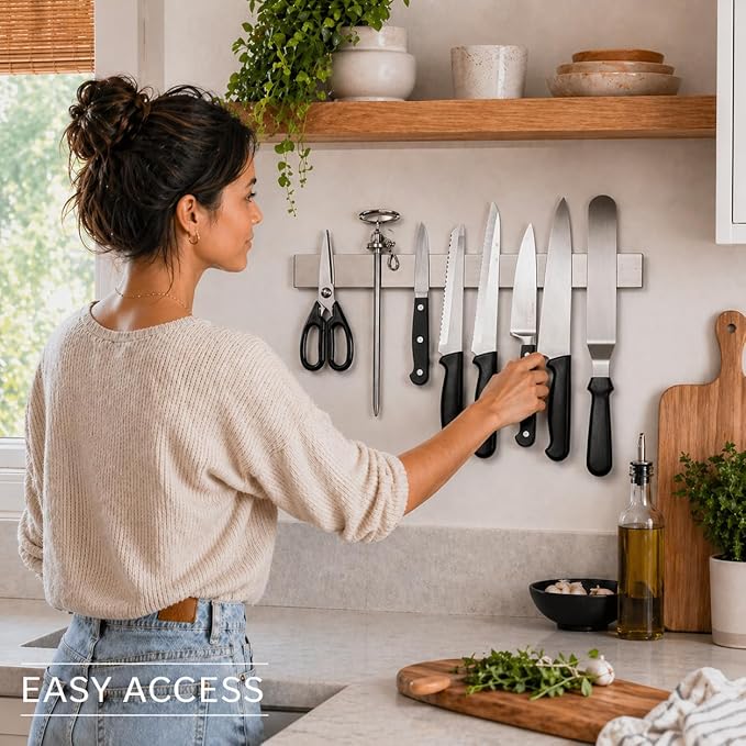 Modern Innovations 16 Inch Stainless Steel Magnetic Knife Bar with Multi-Purpose Functionality as a Knife Holder, Knife Strip, Magnetic Tool Organizer, Art Supply Organizer & Home Organizer - Image 4