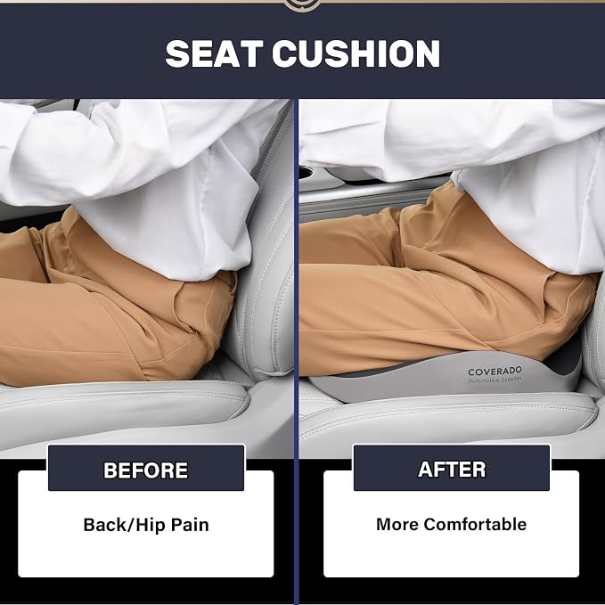 Coverado Car Seat Cushion with Memory Foam, Ergonomic Driving Seat Cushion for Sciatica, Tailbone, Back Pain Relief, Premium Non-Slip Washable Cushion for Car, Driver, Office, Wheelchair - Image 4