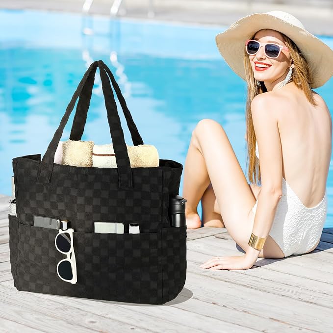 LEDAOU Large Beach Bag for Women, Waterproof Sandproof Tote Bag with Zipper | 36L Pool and Swim bag with Zipper, Wet/Dry pocket and 7 Pockets for Beach Days, Cruises, Vacations and Family travel - Image 4
