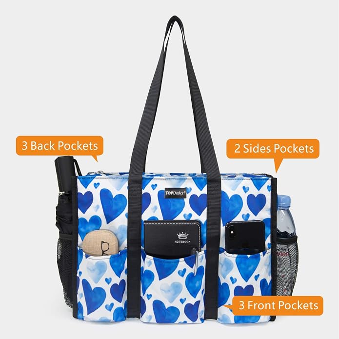 TOPDesign Utility Water Resistant Tote Bag with 13 Pockets, Top Zipper Closure & Thick Bottom Support, for Working Women - Image 3