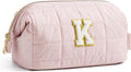 BAGSMART Birthday Gifts Personalized Initial Makeup Bag, Trendy Stuff Gifts for Women Bridesmaid Graduation, Puffy Padded Make Up Bags for Women, Wide-open Toiletry Bag, Pink K by BAGSMART