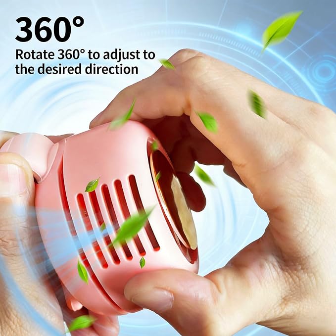 Portable Silent Clip-On Bladeless Personal Fan, Wearable Waist & Neck Fan, 360° Rotation, 3 Speeds, USB-C Rechargeable, Compact & Lightweight, Hands-Free Cooling for Travel, Office & Outdoor (Pink) - Image 4