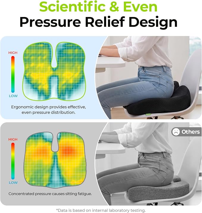 AUVON Gel Seat Cushion for Office Chairs, Ergonomic Memory Foam Chair Cushions for Long-Sitting Support & Sciatica, Back, Tailbone Pain Relief, Breathable Car Seat Cushion with Anti-Slip Base - Image 5
