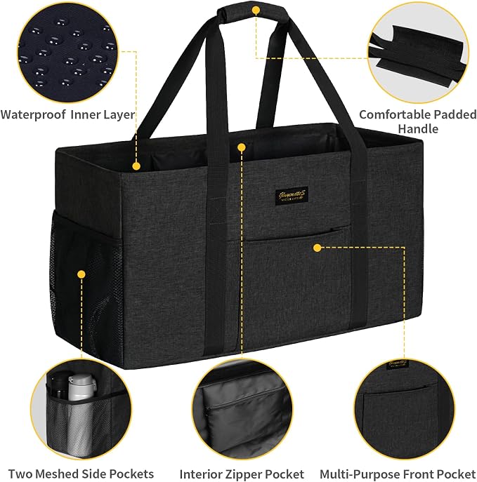 GhvyenntteS Extra Large Utility Tote Bag, Stand Up Utility Tote with Metal Wire Frame & Hard Bottom Board, Reusable Grocery Bags With Handles, Extra Large Beach Bag, Collapsible Car Tote - Image 5
