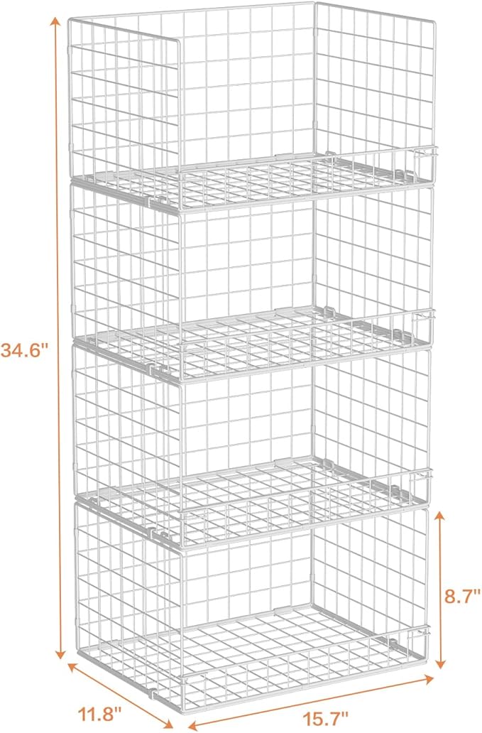 Yociyoga 4-Tier Stackable Closet Organizers and Storage Basket, Foldable Closet Shelf Organizer System, Space-Saving Clothes Storage Drawer Organizer for Wardrobe, White (Patent 30022416) - Image 8