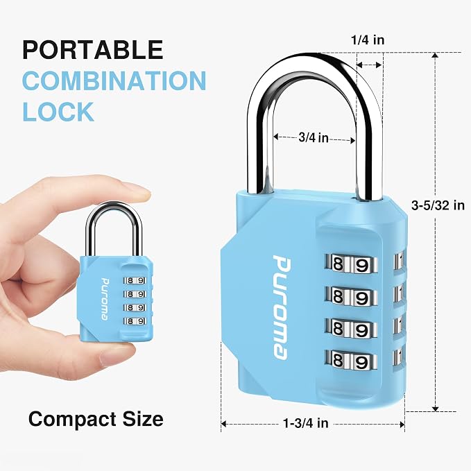 Puroma 2 Pack Combination Lock Locker 4 Digits Combo Padlock Gym Sky Blue | For School Gate Fence Toolbox Hasp Storage, Outdoor, Resettable, Weatherproof, Side Window, Crack Cut Resist, Hardened Steel - Image 4