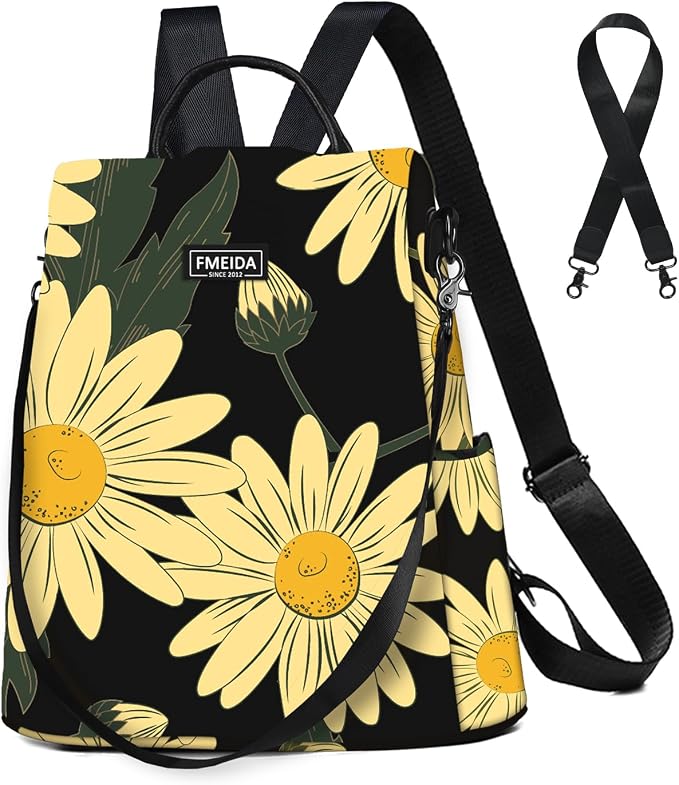 Backpack Purse for Women - Travel Anti-Theft Backpacks Nylon Waterproof Daypack College Bookbag Shoulder Bag Sunflower | Hidden Back Zipper Opening, Compact Travel Size,Summer Sunflower Purse, Daypack for College Work, Fits 13-inch laptop by Fmeida