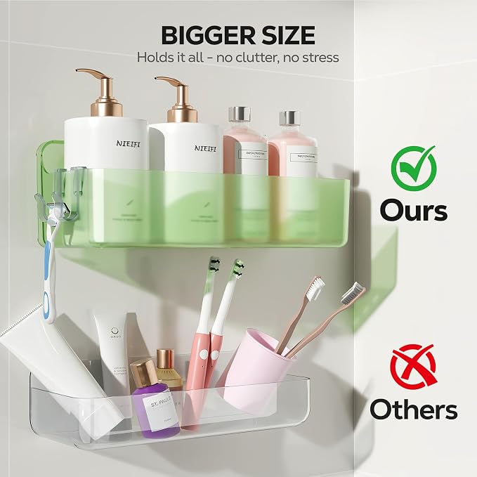 Nieifi Adhesive Shower Shelves, Green, 5 Pieces | Rustproof ABS, Large Capacity, Removable Design, Easy-Clean, No Drilling Shower Organizer for Bathroom Storage & Home Decor - Image 4