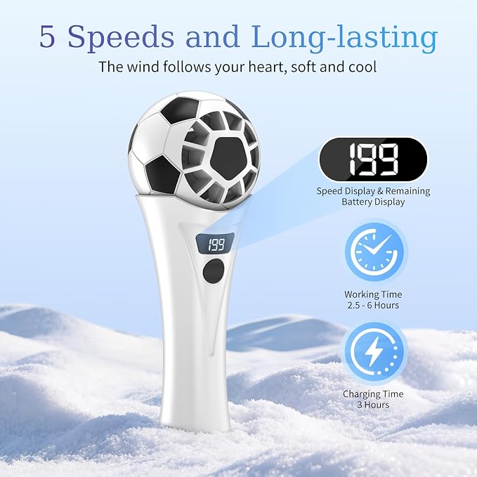 COO Soccer Shaped Handheld Fan, Rechargeable Mini Personal Fan | Portable Small Fan with 5 Speeds & USB Rechargeable Design, Lightweight Mini Fan for Soccer Games, Travel, Outdoor, Office - Image 2