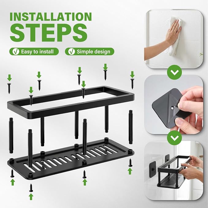 2pc Wall Mounted Floating Shelf, Detachable Storage Rack,No Drill Shelves for Wall,Floating Shelves Damage-Free Expand Walls Space for Living Room Kitchen Bathroom (4, Black) - Image 3