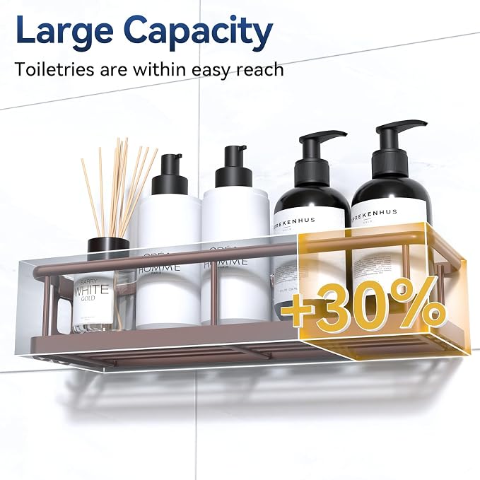 Shower Caddy Adhesive, Rustproof Shower Organizer, Large Capacity Shower Shelves for Inside Shower, No Drilling Bathroom Organizers and Storage for Home Decor （2 Pack Bronze） - Image 2
