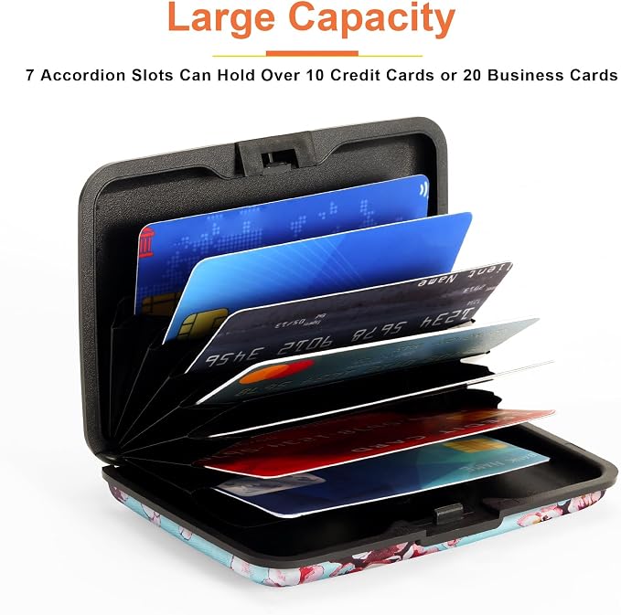 Mayski Credit Card Holder for Women RFID Blocking Wallet, Peach Blossom | Card Wallets for Women Small Mini Business Metal Accordion Aluminum Alloy Hard Case for Men - Image 4