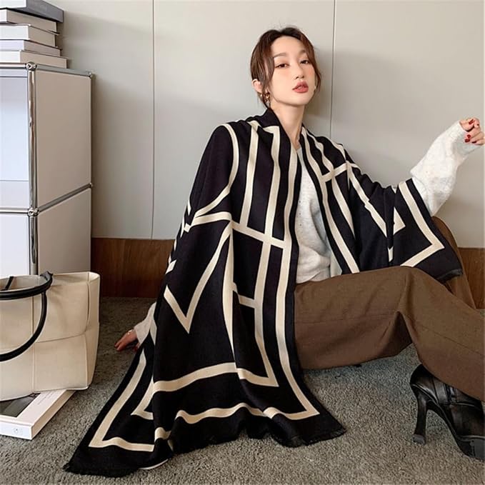WaJuemy Winter Scarf for Women Dressy Evening Pashmina Shawl Wraps Open Front Poncho Blanket Fashion Travel Shawls Cape Wrap - Image 6