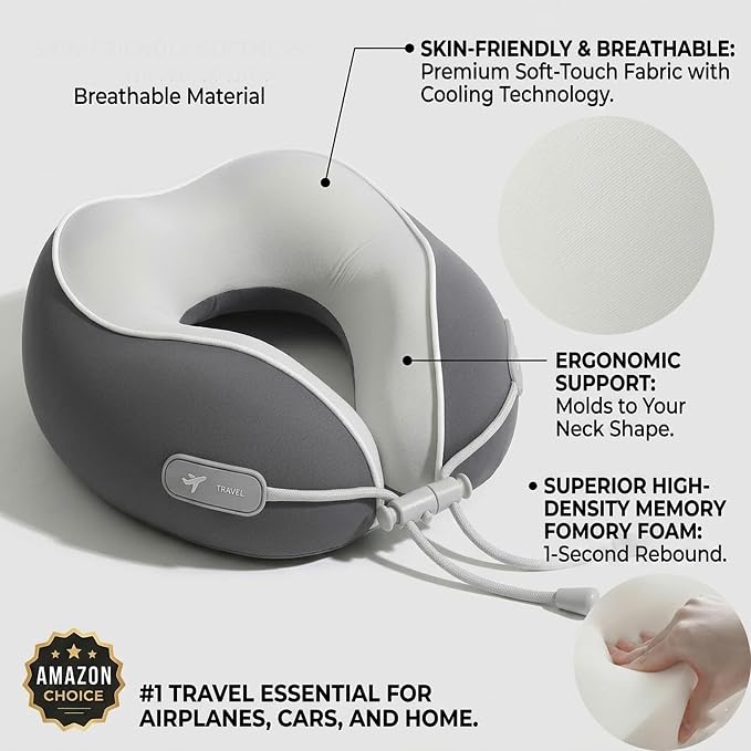 Travel Pillow with New Cool Material,Neck Pillow for Traveling 100% Pure Memory Foam,Travel Neck Pillow with Zipper Box, Airplane Pillow for Traveling,Travel Essentials (Kids Pillow-Grey) - Image 2