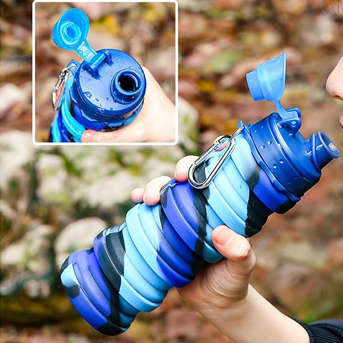 Collapsible Water Bottles Travel water bottle Sports Portable Sport Water Bottle Reusable Water Bottles comes with mountaineering Buckle 500ml silicone Water-proof camping water bottle - Image 5