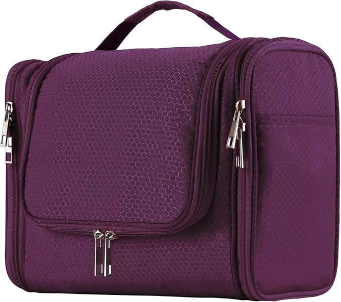 Buruis Hanging Toiletry Bag, Travel Toiletry Bag for Women and Men, Purple | Honeycomb Nylon Design, Large Capacity, Dual Zippers, Sturdy Hanging Hook, Full-Size Toiletry Storage, Cosmetic Essentials by KeepYourBathroomKitchenandHomeOrganized