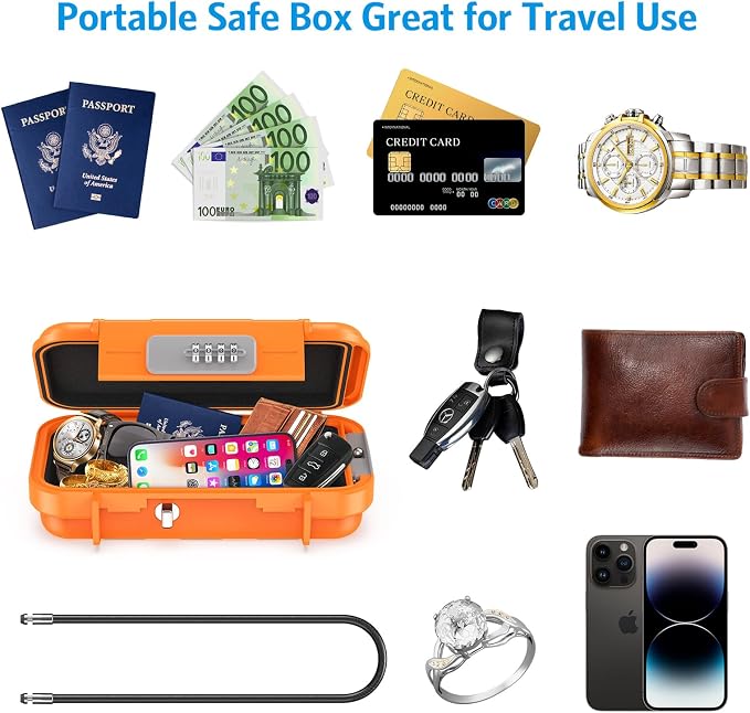 AMIR Portable Combination Lock Box, Security Case Lock Box with Code, Waterproof Anti-Theft Mini Travel Safe Box with Removable Chain, Portable Lock Box for Dorm Beach Hotel - Image 8