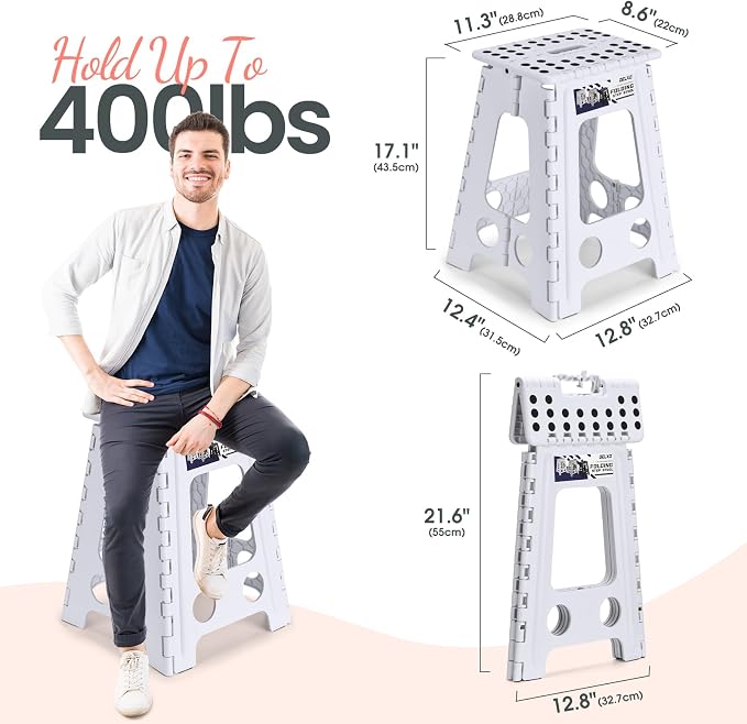 Delxo 17.5 Inch Folding Step Stool,Foldable Step Stool for Adults White | Step Stool with Safety Lock,Portable Collapsible Step Stool,Non-slip Folding Stools for Kitchen Bathroom Bedroom Garden 1PC - Image 2