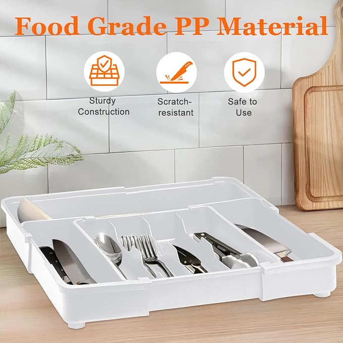 Silverware Drawer Organizer Tray, Adjustable Cutlery Storage for Kitchen, Expandable Flatware and Utensil Holder Divider for Spoons Forks Knives Tableware, 15 x 19, 4-7 Slots, Gray - Image 9