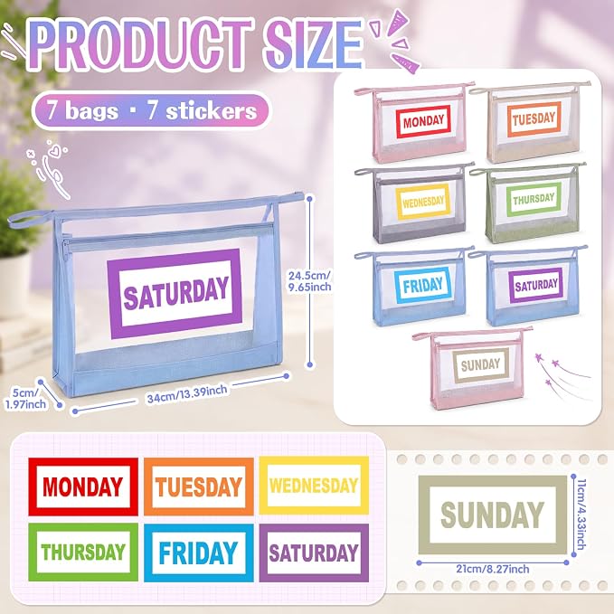 Woanger 7 Pcs Daily Packing Cubes for Travel, Days of Week Clothes Bags with Weekly Stickers, Storage Bag for Suitcases Camping (Morandi Color) - Image 2