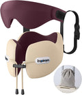 Travel Neck Pillow Seat Strap System, Long Flight Stable Support | High Supportive Foam Airplane Pillow, 3D Sleep Mask, 360° Headrest, Sleep Support, Stop Bobblehead Travel Essential, Beige by Inspireyes
