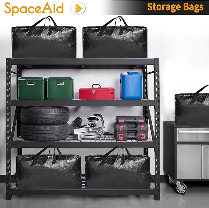 SpaceAid Heavy Duty Moving Bags, Extra Large Storage Totes W/Backpack Straps Strong Handles & Zippers, Alternative to Moving Boxes, Packing & Moving Supplies, Black (10 Pack) - Image 3