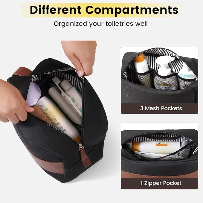 Vorspack Water Resistant Large Travel Toiletry Bag for Men - Black | Travel Bag for Toiletries, Large Capacity, Organized Compartment, Suitable for Shaving Grooming Accessories, Gifts for Men - Image 3