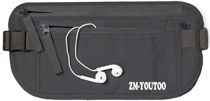 ZM-YOUTOO Money Belt for Travel - Hidden Travel Pouch Protect Your Credit and Money With RFID Blocking Passport Holder Waist Wallet (gray) by ZM-YOUTOO