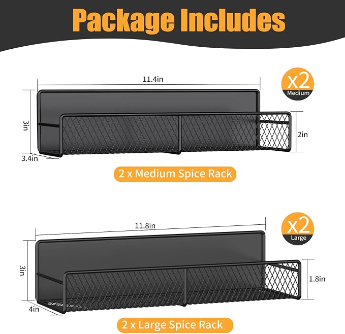 DTUQYX Magnetic Spice Rack for Refrigerator, 4 Pack 100% Metal Strong Magnet Fridge Shelves, Space Saving Spice Organizer, No Drilling Moveable Home Kitchen Laundry Room Storage Organization, Black - Image 2
