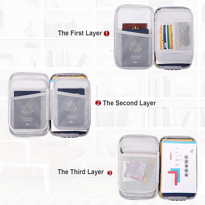 ENGPOW Small Fireproof Storage Organizer Case with Lock, 9”x 5.3”x 3.7” | Money Safe Wallet Carrying Bag with Multi-Pocket,Portable Home Travel for Cash,Card,Passport,Coin,Check,Bill,Soft Box,Silver - Image 6
