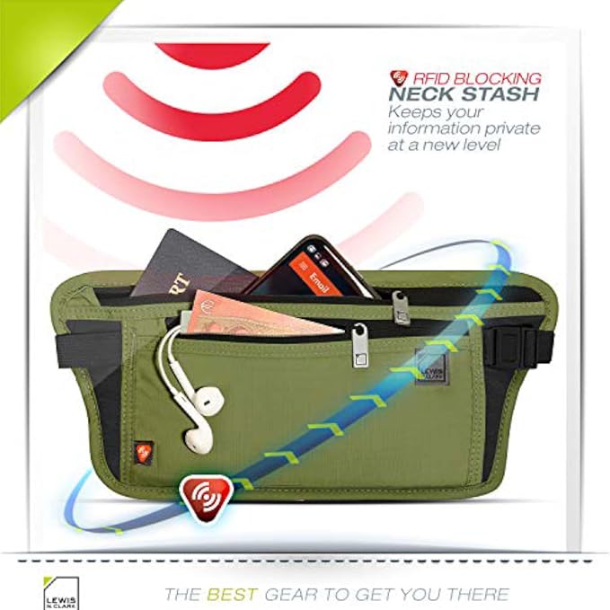 Lewis N. Clark Travel Money Belt Pouch, Slim RFID Blocking Anti Theft Waist Stash Pouches for Cash, Cards and Passport Holder - Image 2