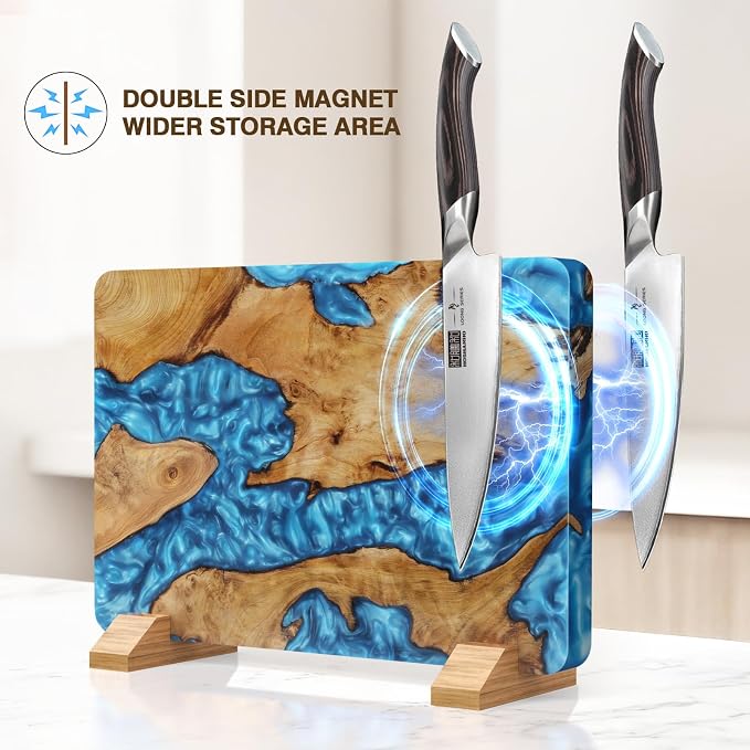 HOSHANHO Resin Magnetic Knife Block, Double Sided Magnetic Knife Holder | Multifunctional Kitchen Knife Organizer Storage for Kitchen Counter, Thickened Acacia Wood Universal Knife Block for Chefs - Image 5