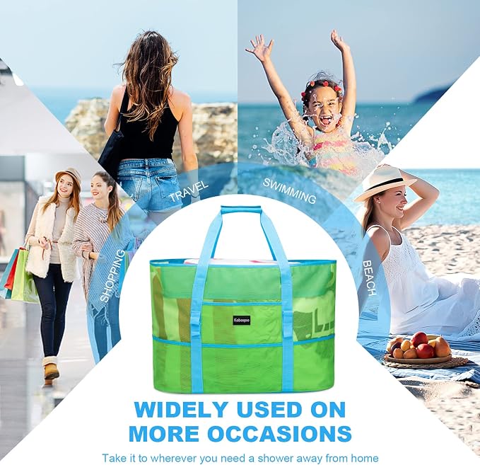KABAQOO Mesh Beach Bag, Extra Large Beach Bags with 9 Pockets & Zipper Waterproof Lightweight Beach Tote for Beach/Pool Trip - Image 7