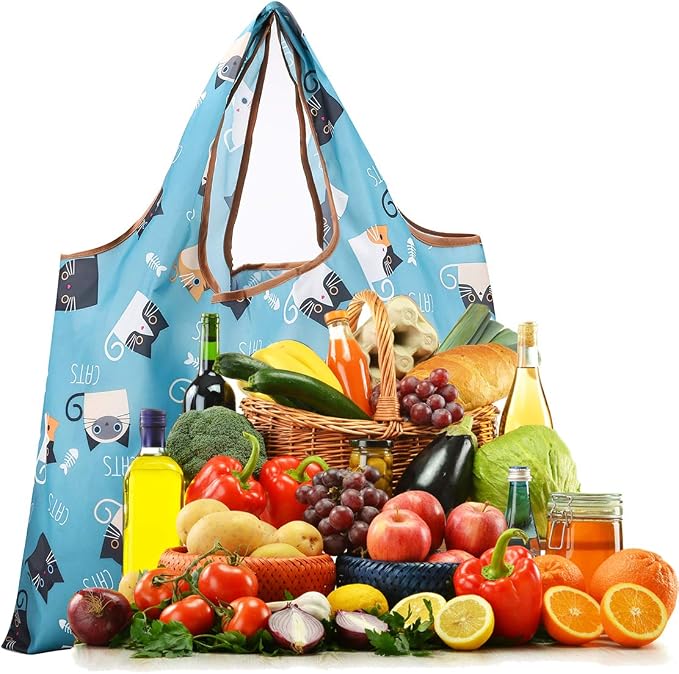 Reusable Grocery Bag, 2 Packs Large Washable | Foldable Eco Friendly Nylon Heavy Duty Fits in Pocket Shopping Tote Bag Mothers Day Gifts (Cattie) - Image 6