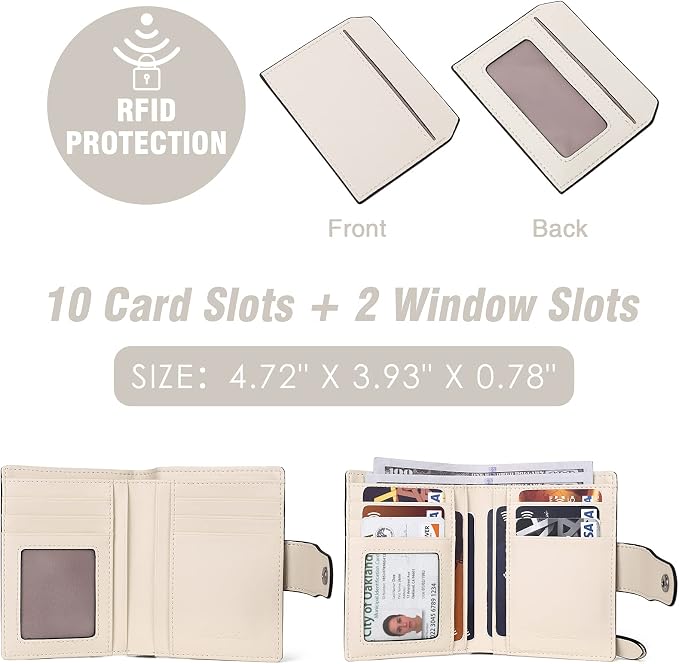 BOSTANTEN Leather Womens Wallet Small RFID Blocking Credit Card Holder | Removable ID Window, Zipper Coin Pocket, Bifold, Minimalist, Fits Small Purses, Daily Use, Ladies Gifts, Black-Beige - Image 2