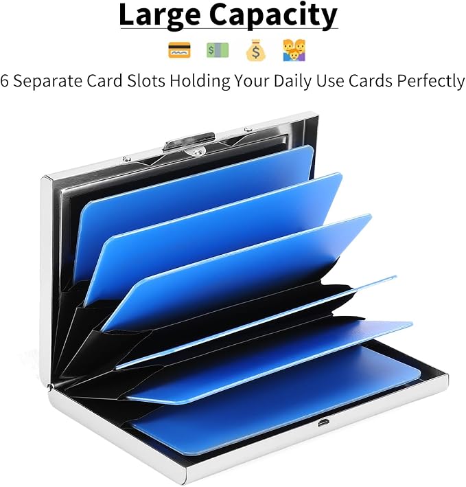 Credit Card Holder Wallet for Women Men Stainless Steel Metal Card Case RFID Blocking Business Card Protector Case with 6 Slots - Image 2