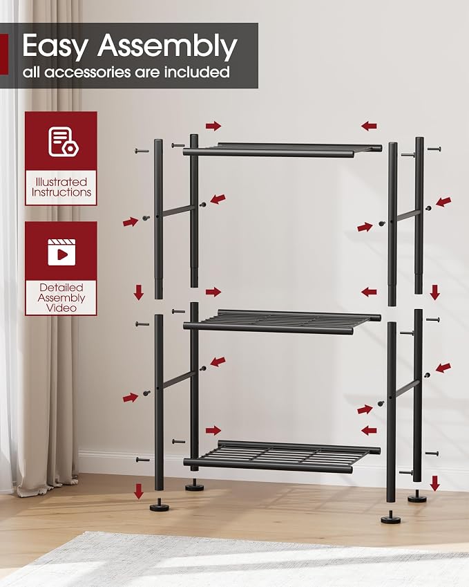 Sakugi Storage Shelves - 3 Tier Shelf Organizer, Sturdy Metal Garage Shelving with Adjustable Leveling Feet, Space-Saving Shelves Organizer for Pantry, Laundry, Kitchen (18" x 12" x 30", Black) - Image 7