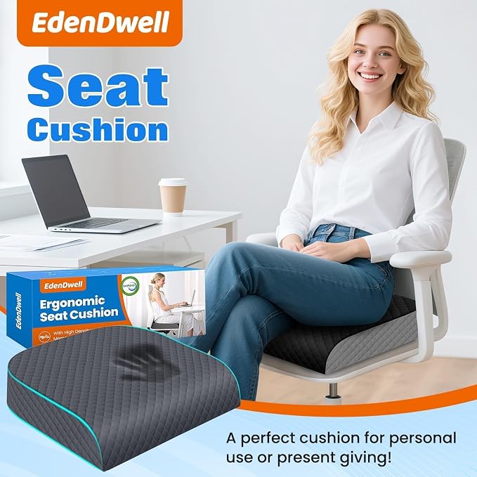 Seat Cushion, Office Chair Cushion, Chair Pad, Large, Gray, Large | Memory Foam, Washable Cover, Non-slip Bottom, Portable Handle, for Office, Home and Car - Image 7