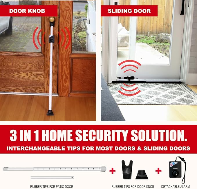 Securityman Door Security Bar with Alarm (Detachable) - 120dB Siren Door Stopper Alarm - Adjustable Jammer & Patio Bar - Strong, Withstands 400lbs - Home Protection - Image 2
