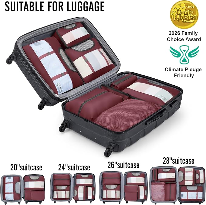 Veken 8 Set Packing Cubes for Travel Essentials,Anti-Wrinkle Buckled Suitcase Organizer for Shoe & Toiletry Bag,Carry On Luggage Bag with 99+ Count Mesh Holes for Airplane & College Dorm Accessories - Image 6