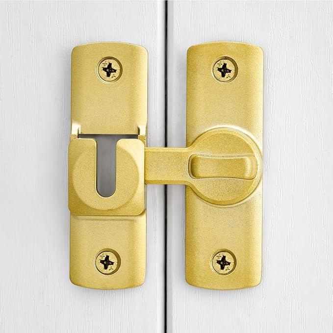 Gold 90/180 Degree Flip Lock,Aluminum Alloy Barn Door Latch | Right Angle Door Lock Latch,Sliding Door Latches,Flip Gate Latches,for bedroom,garage,drawer,cabinet,window,pet enclosures - Image 6