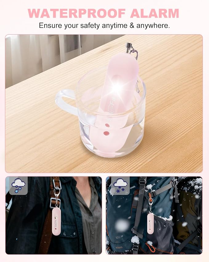 Personal Safety Alarm for Women - Waterproof Rechargeable Security Alarm - 140dB Extra Loud Siren with SOS Strobe Light - Self Defense Keychain for Women Girls Teens Seniors(Pink) - Image 3