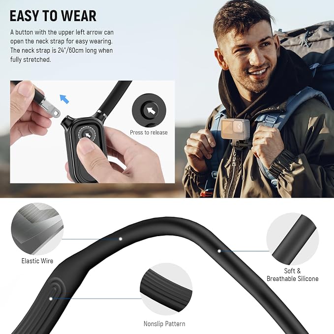 NEEWER Magnetic Neck Mount with Pocket 3 Cage, Flexible Quick Release Action Camera Neck Holder Compatible with Hero 13 12 11 Max DJI Action 5 Pro Insta360 Osmo Pocket 3 Accessory for POV, GP39 - Image 7