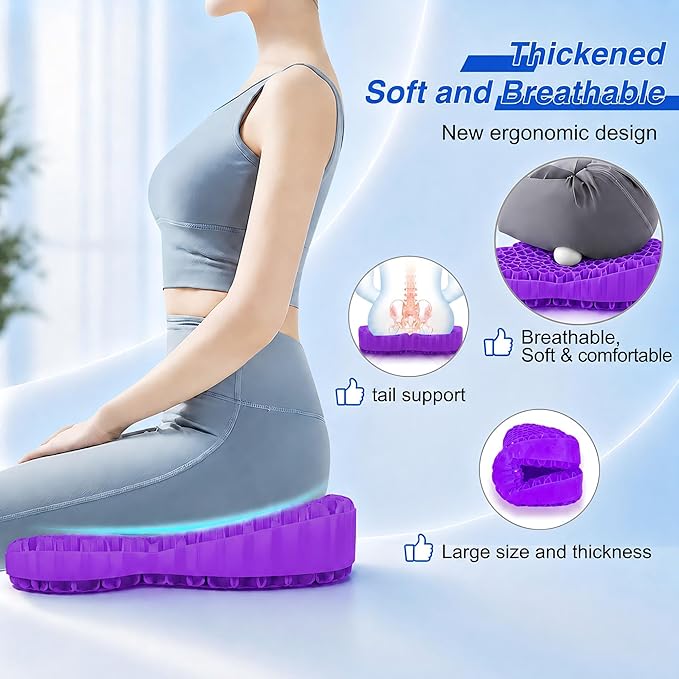 Thicken 19.7in Seat Cushion, Gel Seat Cushion for Long Sitting–Office Chair, Wheelchair, Car Pad, Large Cooling Support Pad for Back Pain, Sciatica, Tailbone Pain Relief - Image 3