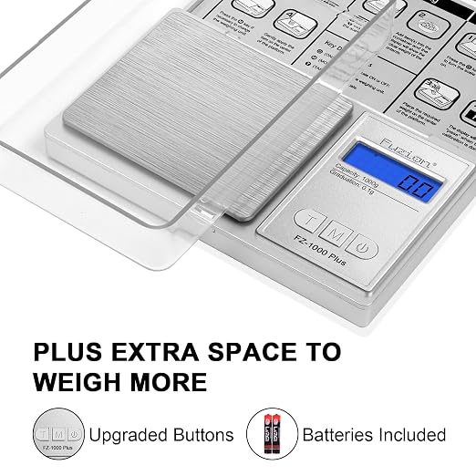 Fuzion Digital Pocket Gram Scale 0.1g/1000g - Small Kitchen Scale with Tray | Weighs Small Food, Spice, Herb, Coin - Easy of Use, LCD Display, Tare Function, 6 Modes Ounces Grains, Batteries Included - Image 3