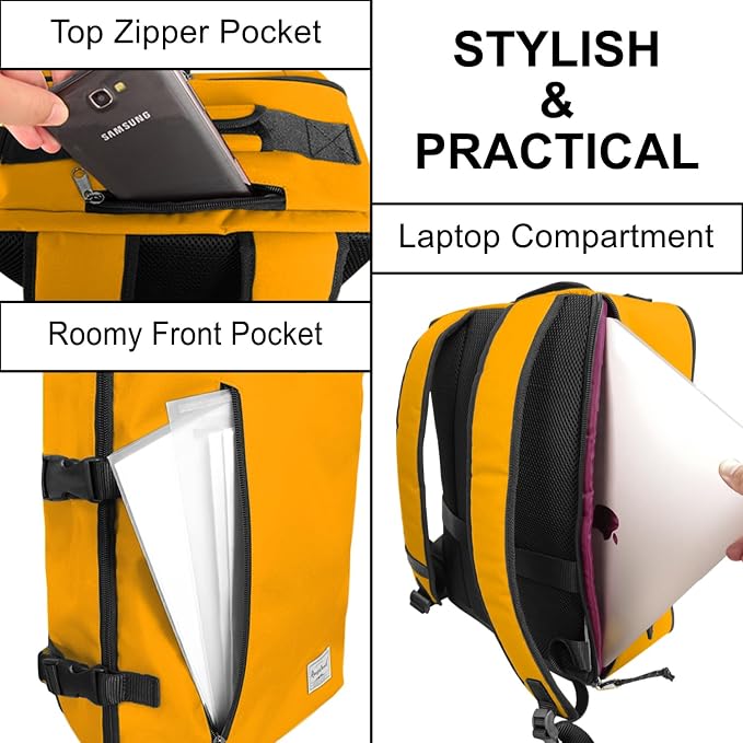 Lightweight Under-seat Backpack for Clothes Travel Overnight Women Men, 15.6 Laptop Minimalist Backpack, Stylish and Casual, Papaya - Image 6