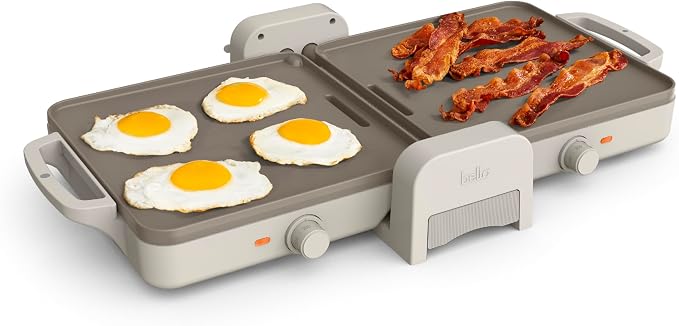 bella 10"x20" Fold and Store Griddle, Non-Toxic, Ceramic Coating, Oatmilk by bella